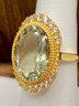 6.80ct Oval Prasiolite With .84ctw Round White Zircon 18k Yellow Gold Over Sterling Silver Ring -size 6