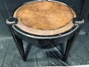 Wood And Leather Three Leg Round Table