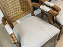 Set Of Four Wood Noble Home Furnishing Arm Chairs With Fabric Seat & Cane Back