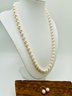 7-8mm White Cultured Japanese Akova Pearl 14k Yellow Gold 18' Strand Necklace And Stud Earring Set