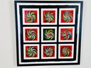 Signed, Framed Abstract Mark Zimmerman Acrylic On Paper Red Pinwheel