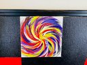 Signed, Framed Abstract Mark Zimmerman Acrylic On Canvas 'Red Pinwheel Quilt'