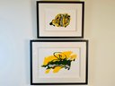 2 Piece Signed, Framed Abstract Mark Zimmerman Acrylic On Paper 'honeycomb' And 'Rodeo'