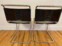 Pair Of Knoll Chairs Black Leather And Chrome