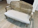 Noble House Furnishings Wood Love Seat With Fabric Seat & Cane Back