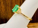 1.10ct Oval Ethiopian Emerald And .10ctw Round White Zircon 10k Yellow Gold Ring - Size 6