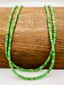 Pair Of 18' Green Beryl Rhodium Over Sterling Silver Beaded Necklaces