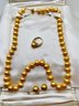 10-13mm Golden Cultured South Sea Pearl Gold Plated Clasp 18in Strand Necklace, 14k Earrings And Ring - Size 6