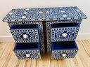 Pair Of Stunning Two Drawer Bone-Inlay Nightstands With Floral Pattern