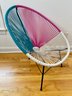 Single Multi Color Chair With Purple, Teal And White Mesh With Sheepskin Padding