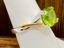Green Peridot Rhodium Over Sterling Silver Ring - Size 6
