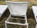 Set Of 6 Frontgate Teak & Metal Frame Chaise Lounges With White Fabric Slings