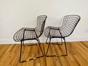 Pair Of Black Metal Bertoia Side Chairs - Vintage - No Cushions