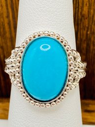 14x10mm Southwest Style Oval Cabochon Sleeping Beauty Turquoise Ring - 5