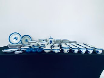 Sizable Collection Of White/blue Ceramic Dishes Made In Denmark