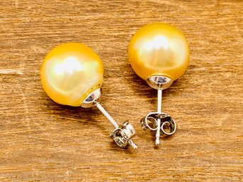 Pair Of Golden Pearls Sterling Silver Stud Earrings
