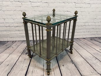 Small Side Table/magazine Rack On Wheels With Acorn Motif