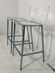 Pair Of Lucite And Chrome Bar Stools  Bar Height