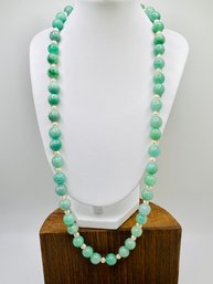 24' Jadeite And Pearl Silver Necklace