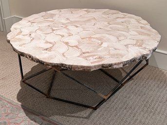 Faux Stone Top Metal Palacek Pentagon Framed Coffee Table
