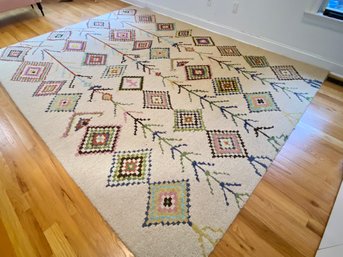 Multi Color Western Themed Sanmiguel Rug - Rust, Purple, Aqua, Green, Yellow, Brown And Blue On Cream Base