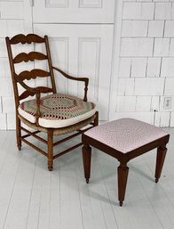 Wooden Chair And Footstool - Not A Matched Set