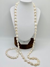 32' Strand Of White Pearls With A Matching 7' Pearl Stretch Bracelet