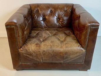 Restoration Hardware Leather Club Chair With Nailhead Detail - SEAT IS VERY WELL USED