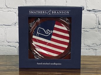 Smathers And Branson Vineyard Vines Needlepoint Coasters In Wooded Holder