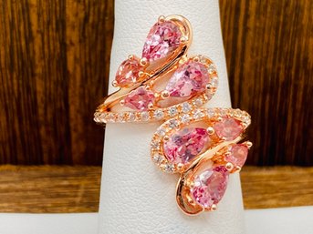 Pear Shape Cor-de-Rosa Peach Morganite 18k Rose Gold Over Sterling Silver Ring - Size 6