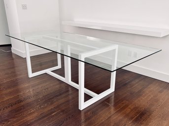 Glass Dining Table On Two Piece White Metal Base