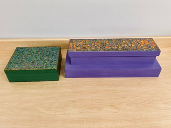 Pair Of Covered Boxes Gavin Zeigler - Acrylic, Pennies And Mixed Media - Green 2008 And Purple