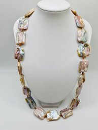 25' Rectangular Freshwater  Pearl Necklace With Rose Gold Over Silver