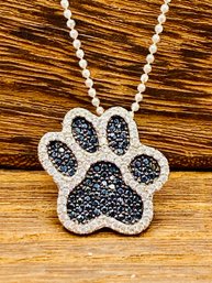 Black Spinel Rhodium Over Sterling Silver Paw Pendant With 24' Chain 1.16ctw