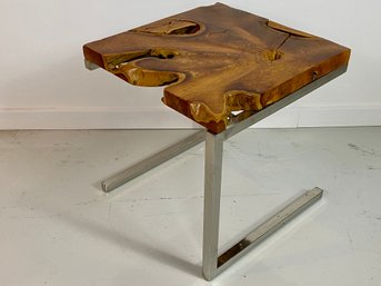 Raw Wood And Chrome Side Table - Indonesia