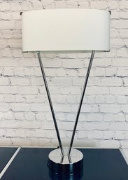 Modern Oval Table Lamp - Chrome With Milk Glass Shade