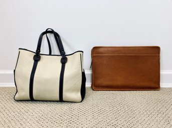Ferragamo Canvas Bag With Coach Leather Portfolio