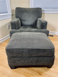 Unmarked Gray Fabric Armchair With Matching Ottoman
