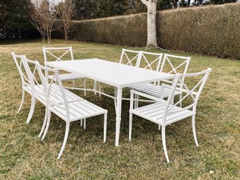 Gorgeous RESTORATION HARDWARE Trousdale White Cast Aluminum Patio Table With Matching Chairs