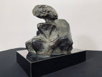 Small Bronze Signed Sculpture On Wood Base