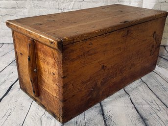 Stunning Antique Wood Trunk With Wood Accent And Metal Hinges