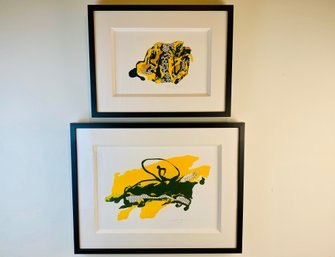 2 Piece Signed, Framed Abstract Mark Zimmerman Acrylic On Paper 'honeycomb' And 'Rodeo'