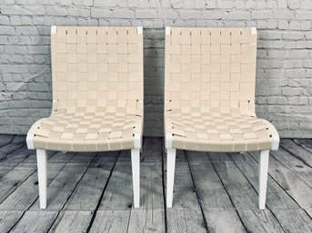Modern Woven And Wood Chair - White And Cream