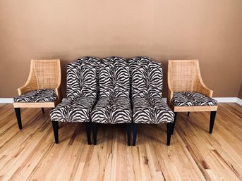 Set Of Eight Coordinated Dining Chairs  Zebra Print Upholstery & Wood