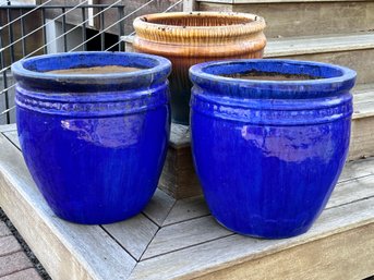 Set Of Three Large Glazed Ceramic Planters