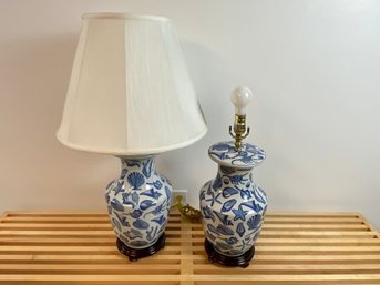 Pair Of Ceramic Lamps With Shell Motif - Only One Shade