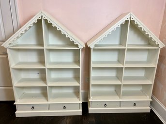 Pair Of Kid's White Painted Wood House Bookcases