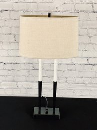 Two-Tone Metal Candelabra Desk Lamp With Linen-Look Shade