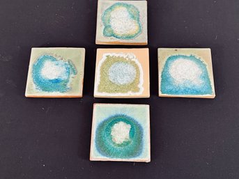 Set Of 5 Ceramic Coasters With Crackle Glass Inlay