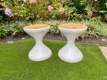 Pair Of Gloster Bells Side Table With Ice Bucket Insert - White
